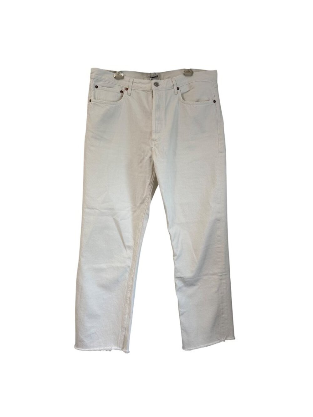 Agolde White 90s Jean Button Fly Denim Straight Leg Raw Hem Womens Size 33